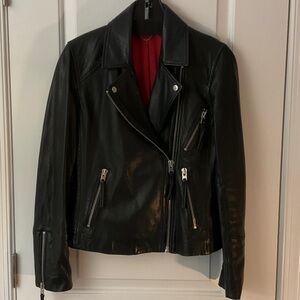 Topshop Black Leather Jacket with Bold Red Interior